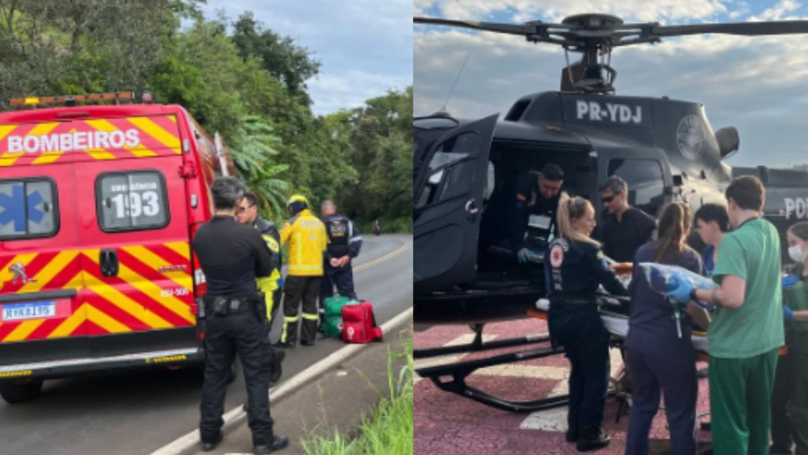 Helicóptero resgata motociclista com traumatismo craniano após acidente em SC