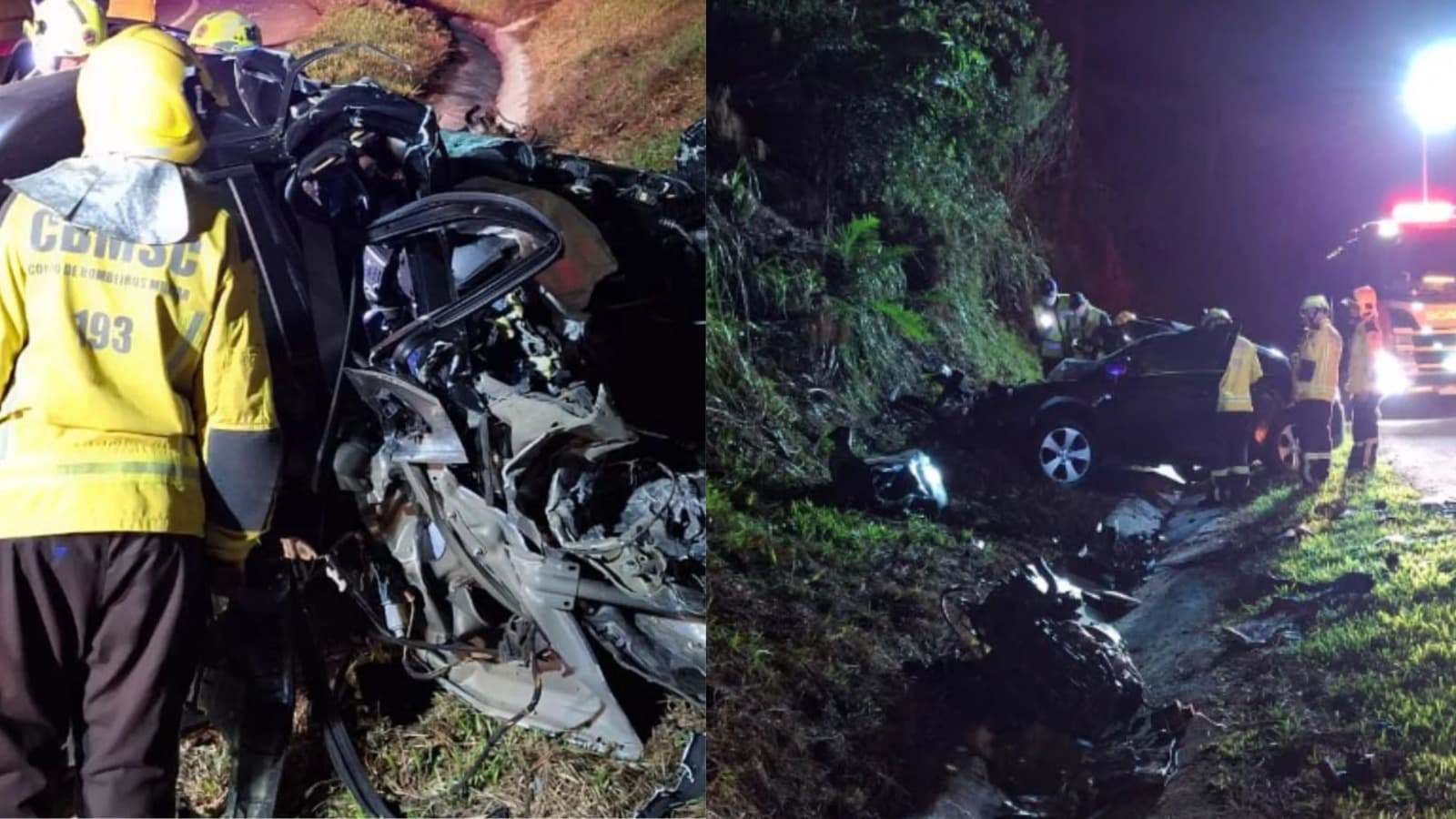 Carro fica destruído após bater de frente com caminhão em SC; passageiro não sobreviveu