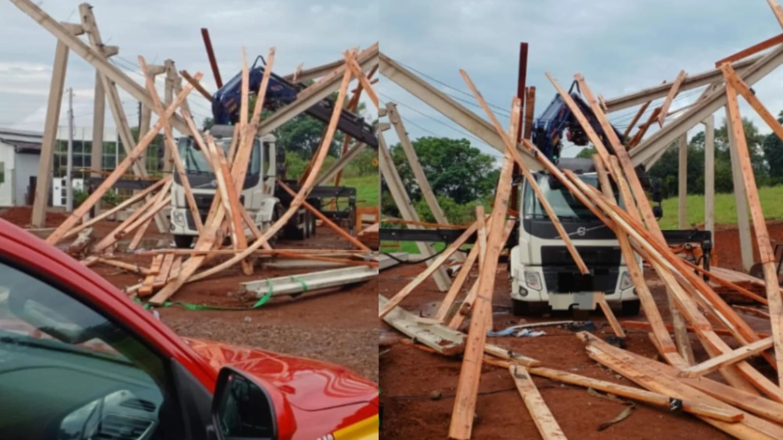 “Estrutura inteira cedeu”: dois operários ficam feridos após desabamento de galpão em construção no Extremo-Oeste de SC