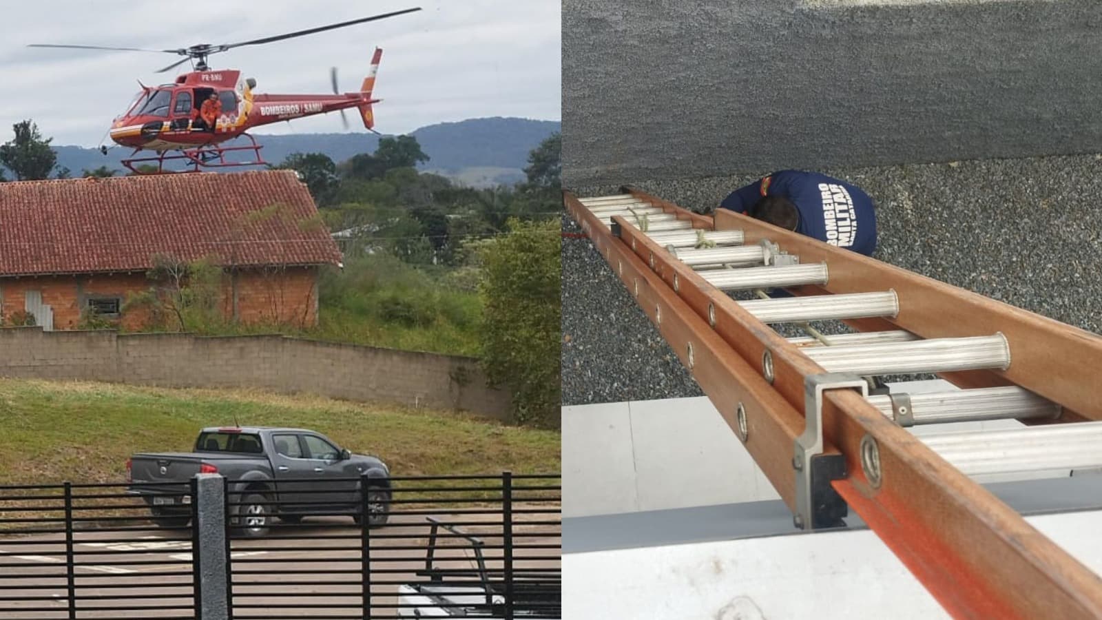 Homem sofre mal súbito e é resgatado de telhado em cidade de SC