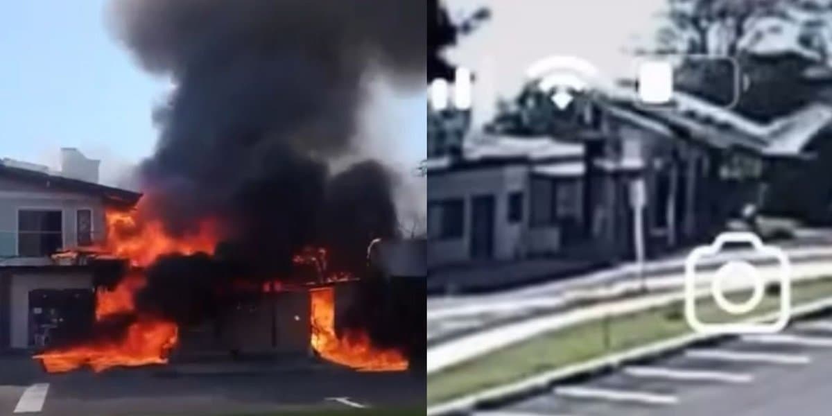 URGENTE: Avião que decolou em SC cai em cima de restaurante no RS; câmera flagra explosão