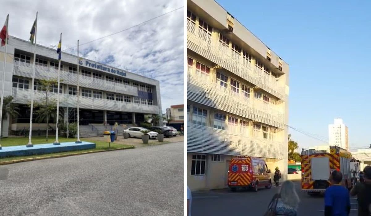 Prédio da Prefeitura de Itajaí é atingido por incêndio e gabinete do prefeito fica destruído