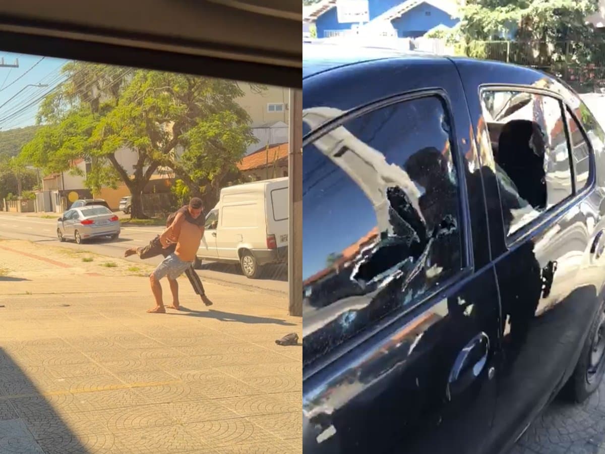 Homem pede para moradores de rua pararem de brigar e tem o carro destruído a pedradas em Joinville