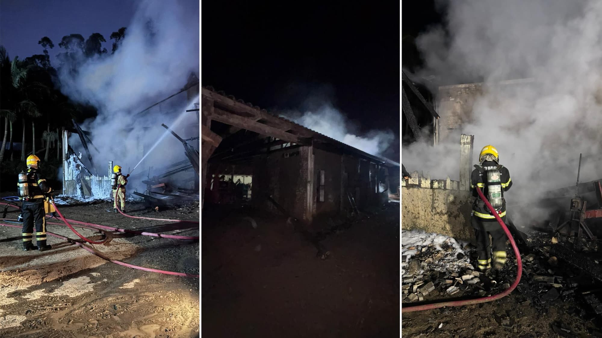 Incêndio destrói estufa de milho e provoca colapso parcial de galpão no Sul de SC: “por pouco não foi uma tragédia”