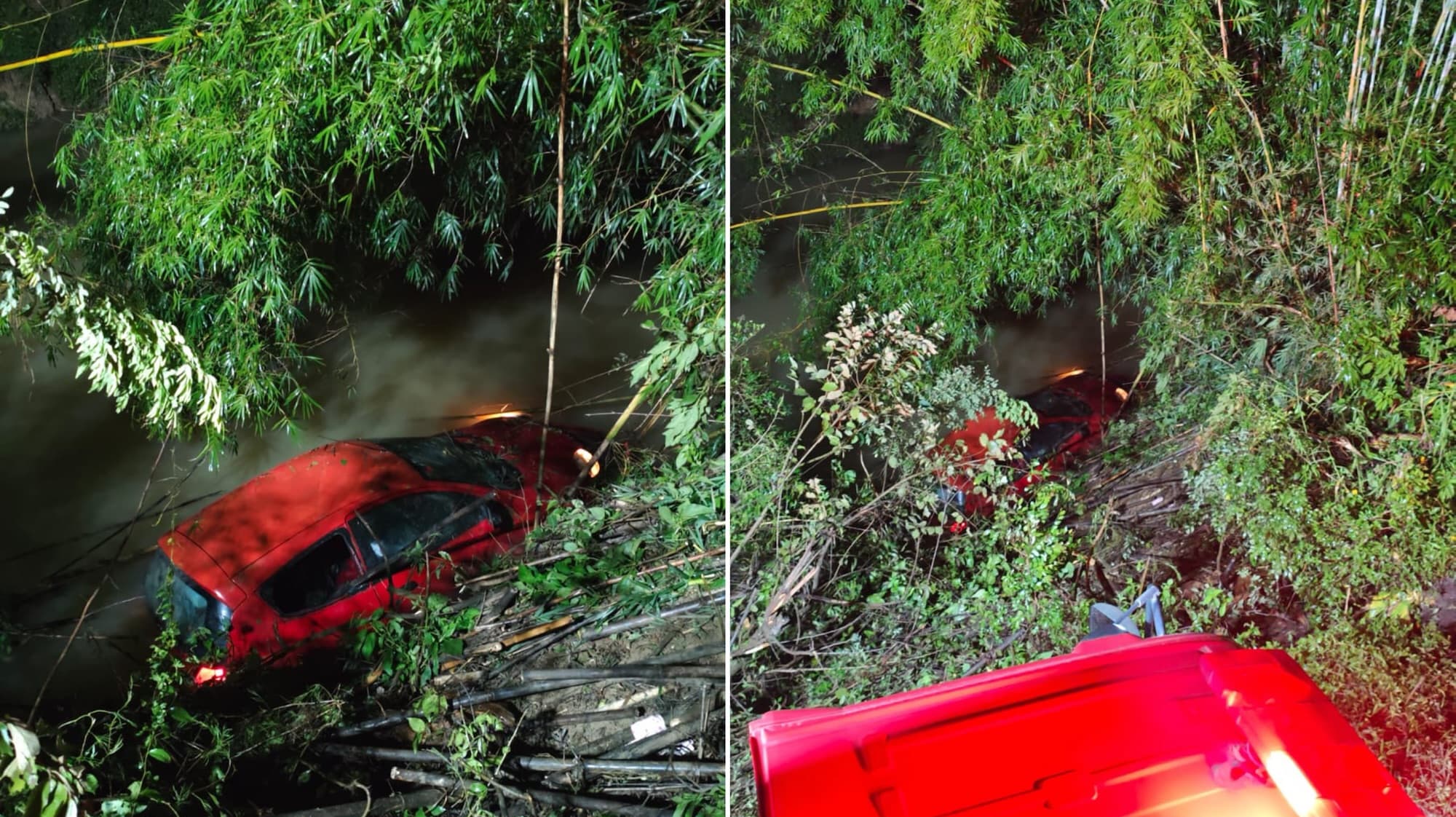 Acidente na madrugada joga carro em rio em SC; condutora é salva pelos bombeiros