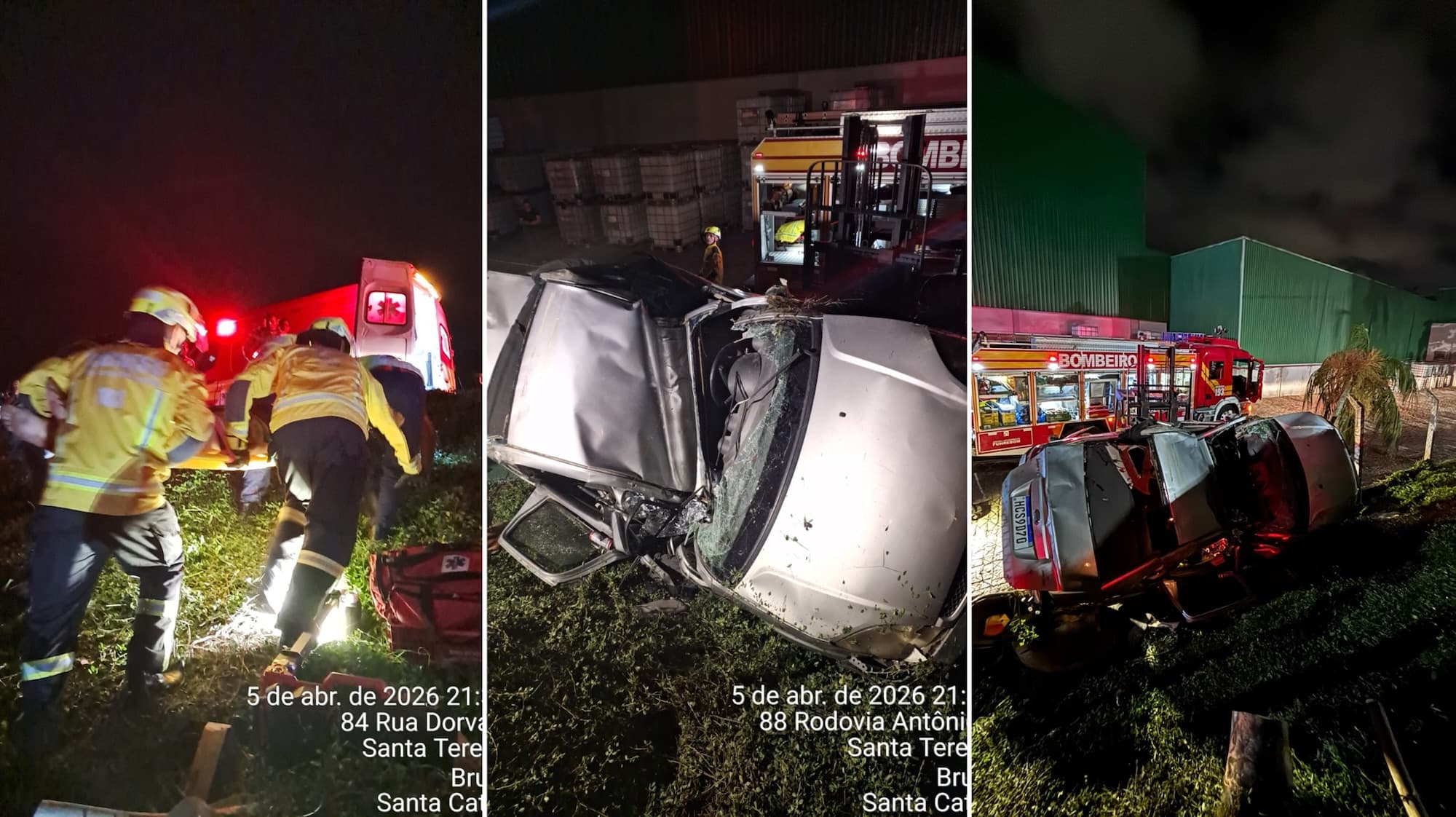 Motorista fica ferido após carro cair em ribanceira de 5 metros em Brusque