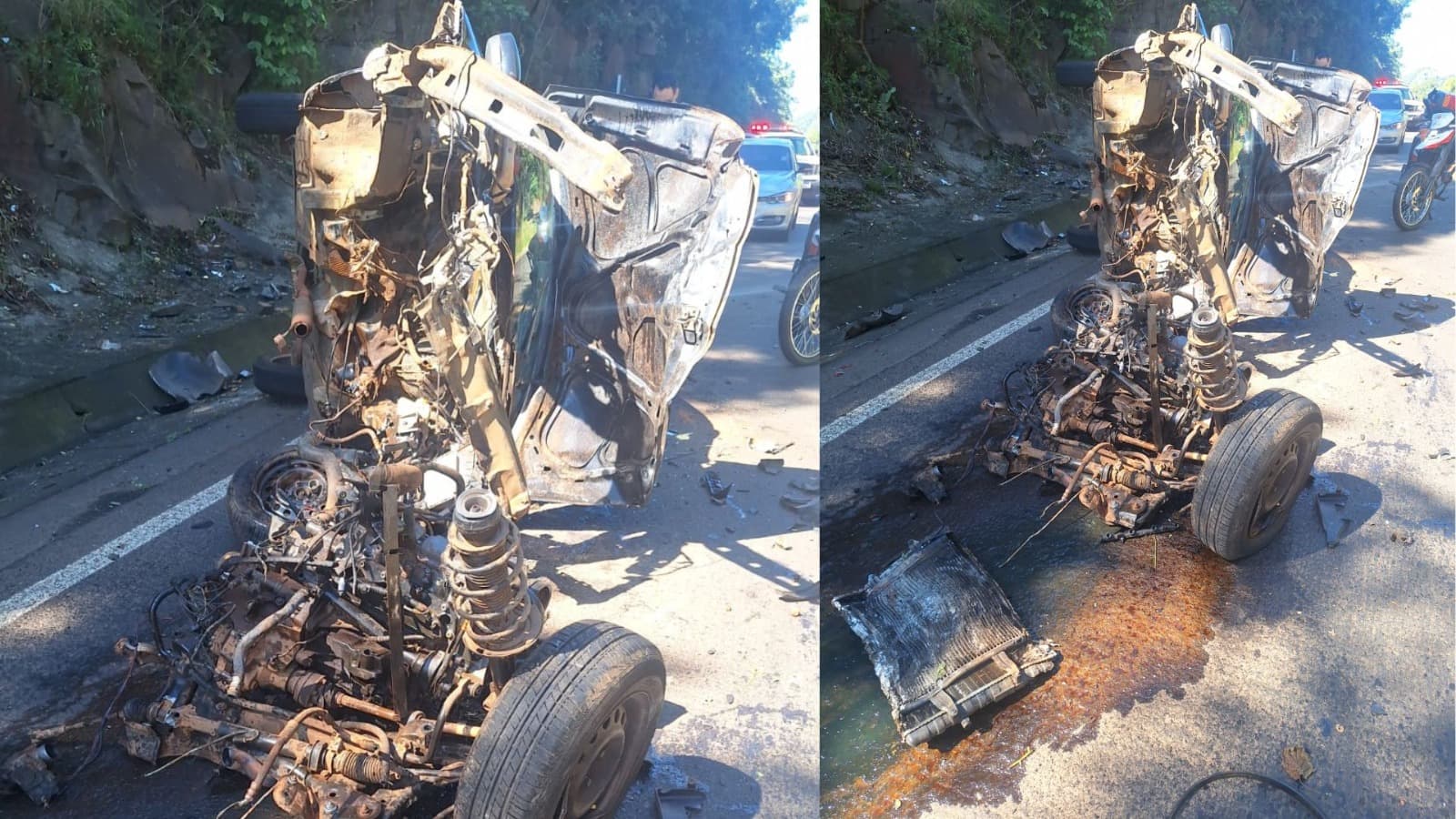 Carro gira na pista e tomba após motorista se distrair com garrafa de água em SC