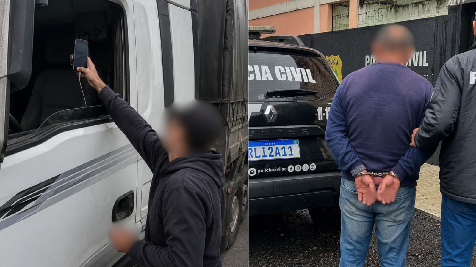 Ladrão é preso após invadir cabine de caminhão para furtar celular em SC