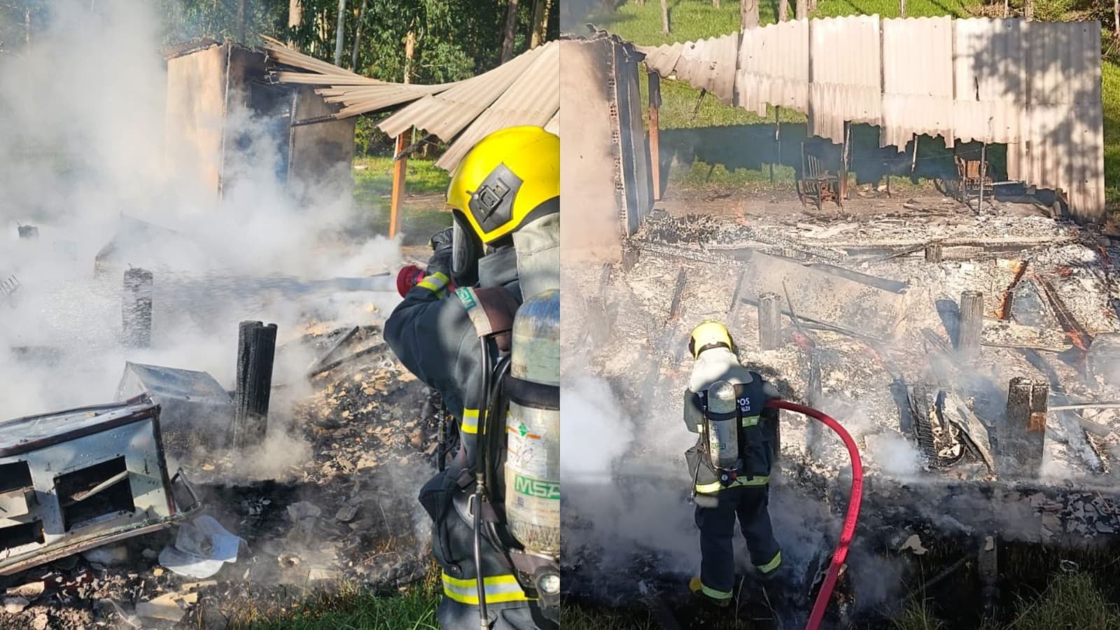 Casa é destruída por incêndio enquanto morador colhia pinhão no interior de SC
