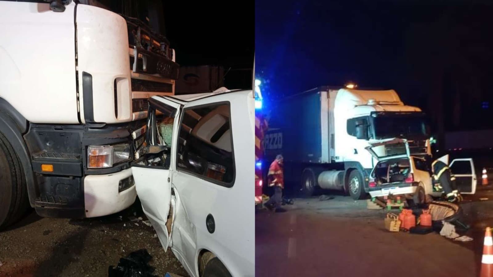 Carro é esmagado em colisão com carreta e motorista luta pela vida em SC