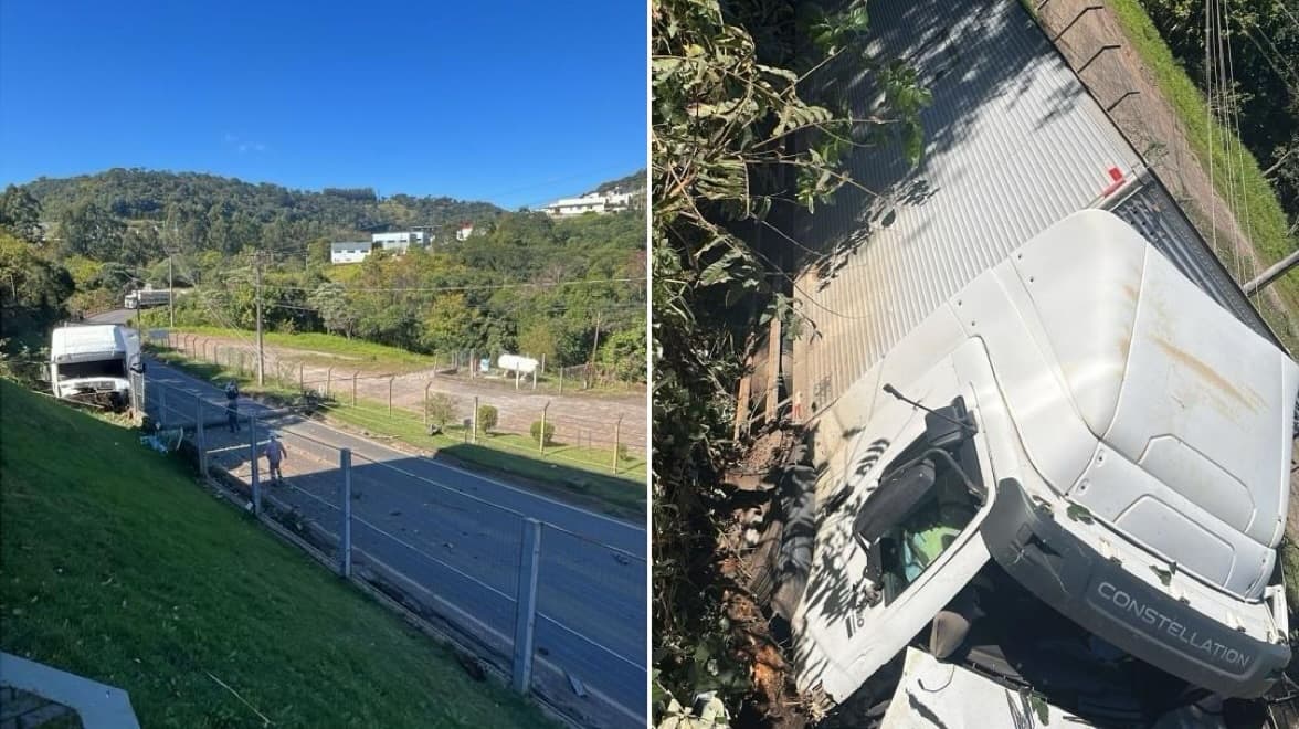 Caminhão perde freio, atinge barranco e motorista fica ferido no Meio-Oeste
