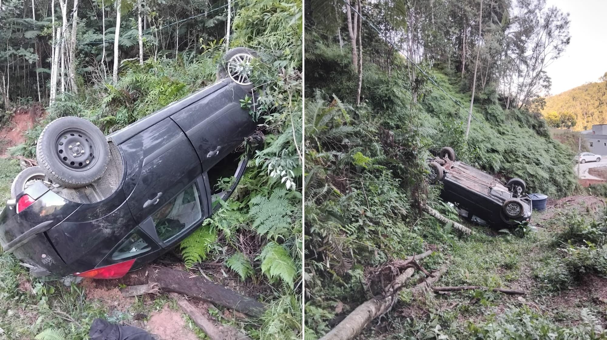 Carro capota, deixa dois feridos e motorista desaparece em Brusque