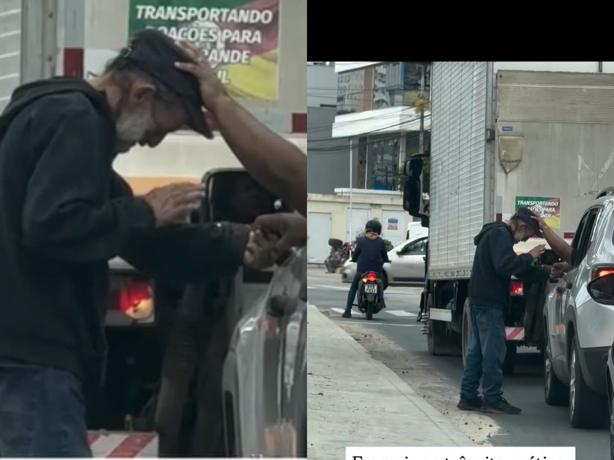 “Em meio a um dia turbulento”, motorista para e ora por andarilho no meio do trânsito em Itajaí