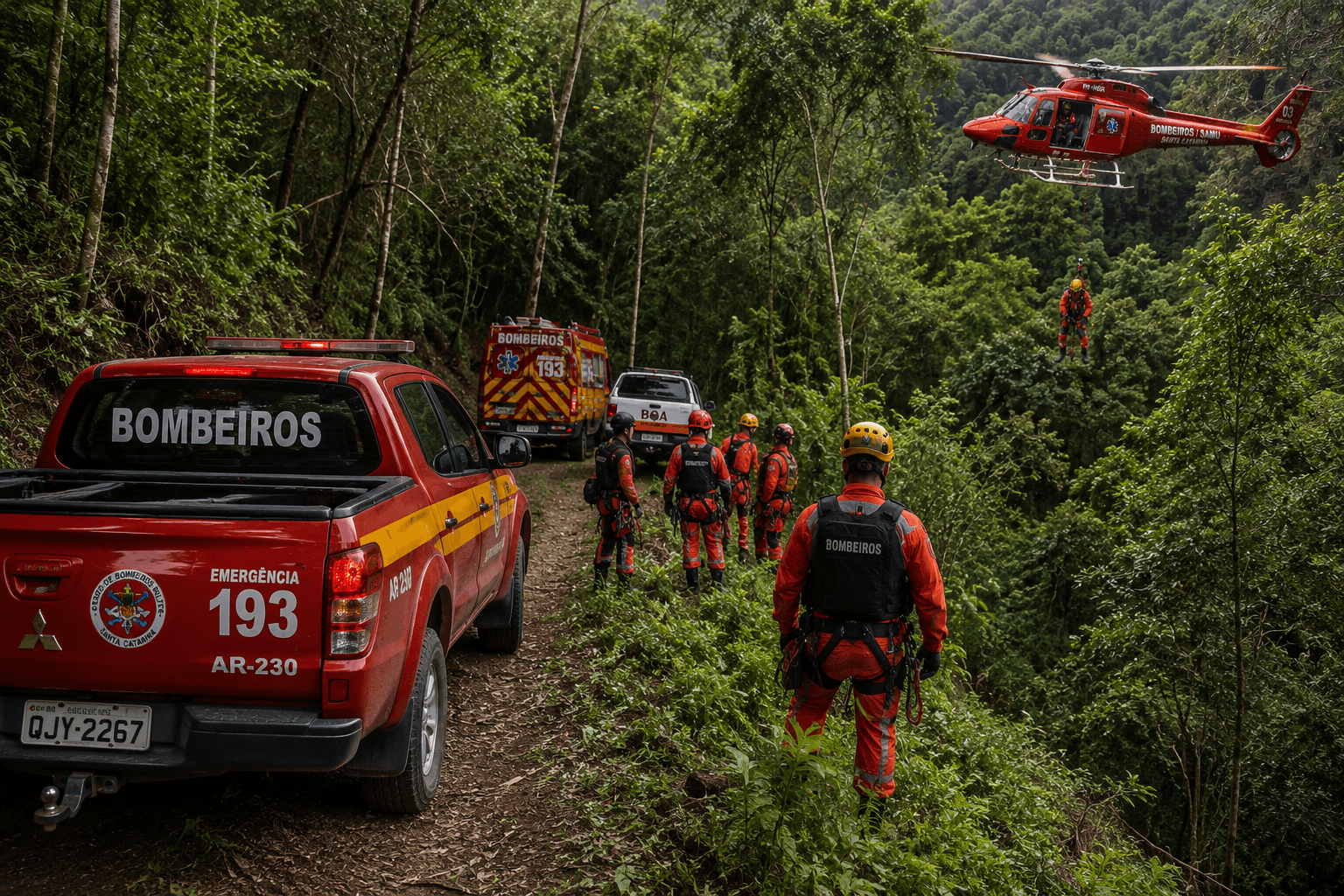 Homem perdido em mata é resgatado por helicóptero após operação com rapel em Blumenau
