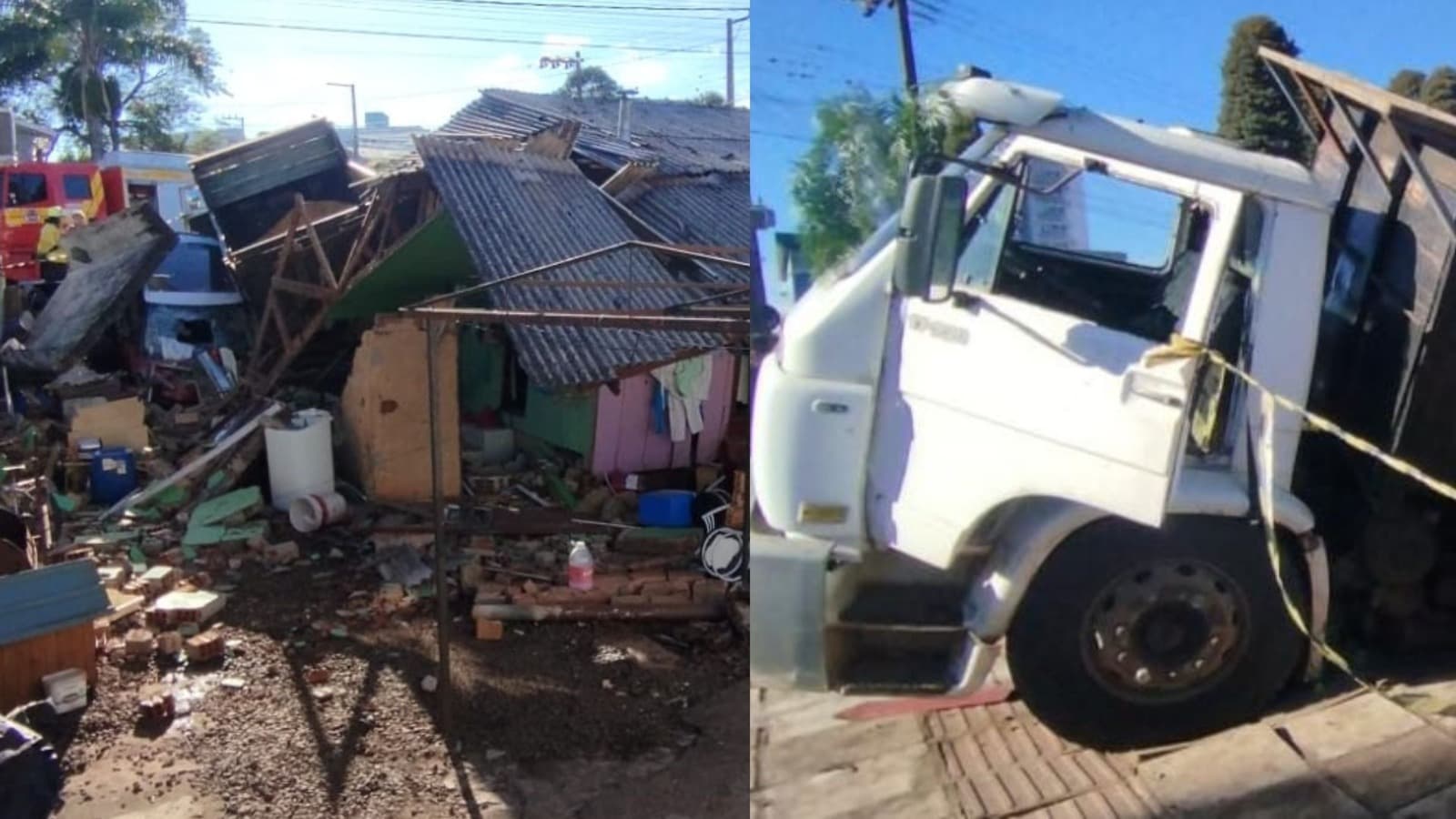 Caminhão carregado com areia perde o controle, invade casa e deixa adolescente presa sob escombros em SC