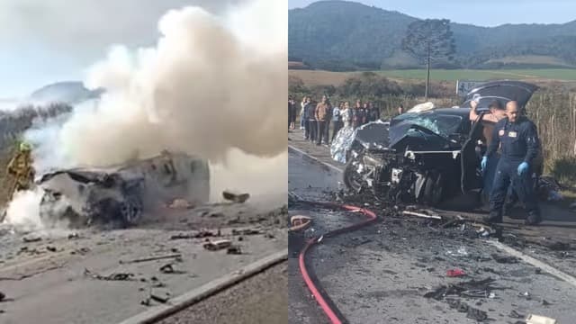 Após colisão violenta, carro vira “bola de fogo” e deixa seis feridos em rodovia de SC