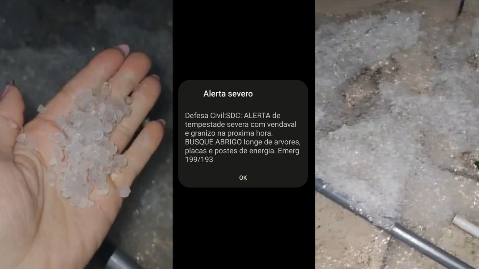 Alerta no celular e madrugada de susto: temporal com ventos fortes e granizo causa estragos em cidade de SC