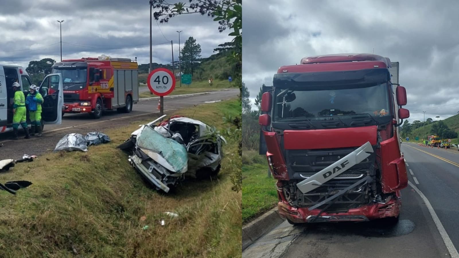 Casal de idosos morre após colisão frontal com caminhão em SC; carro ficou destruído