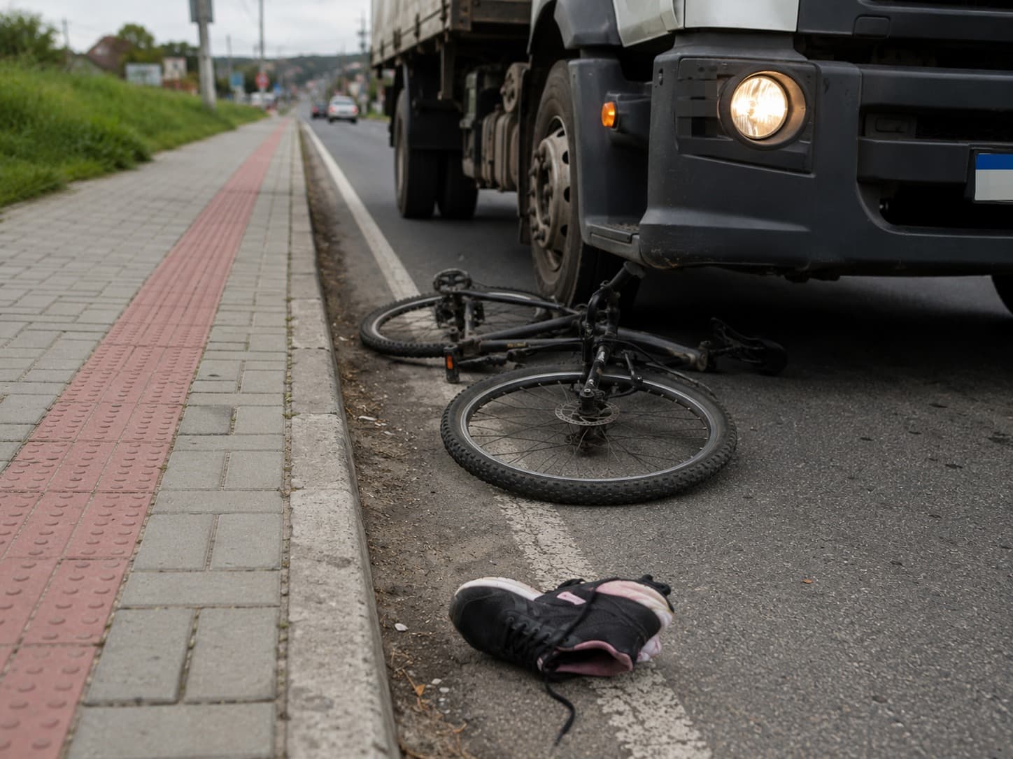 Placa no acostamento obriga ciclista a subir na pista e mulher é atingida por caminhão em SC