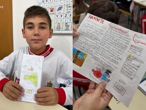 Crianças de 10 e 11 anos viram repórteres e produzem jornal feito à mão sobre Tijucas