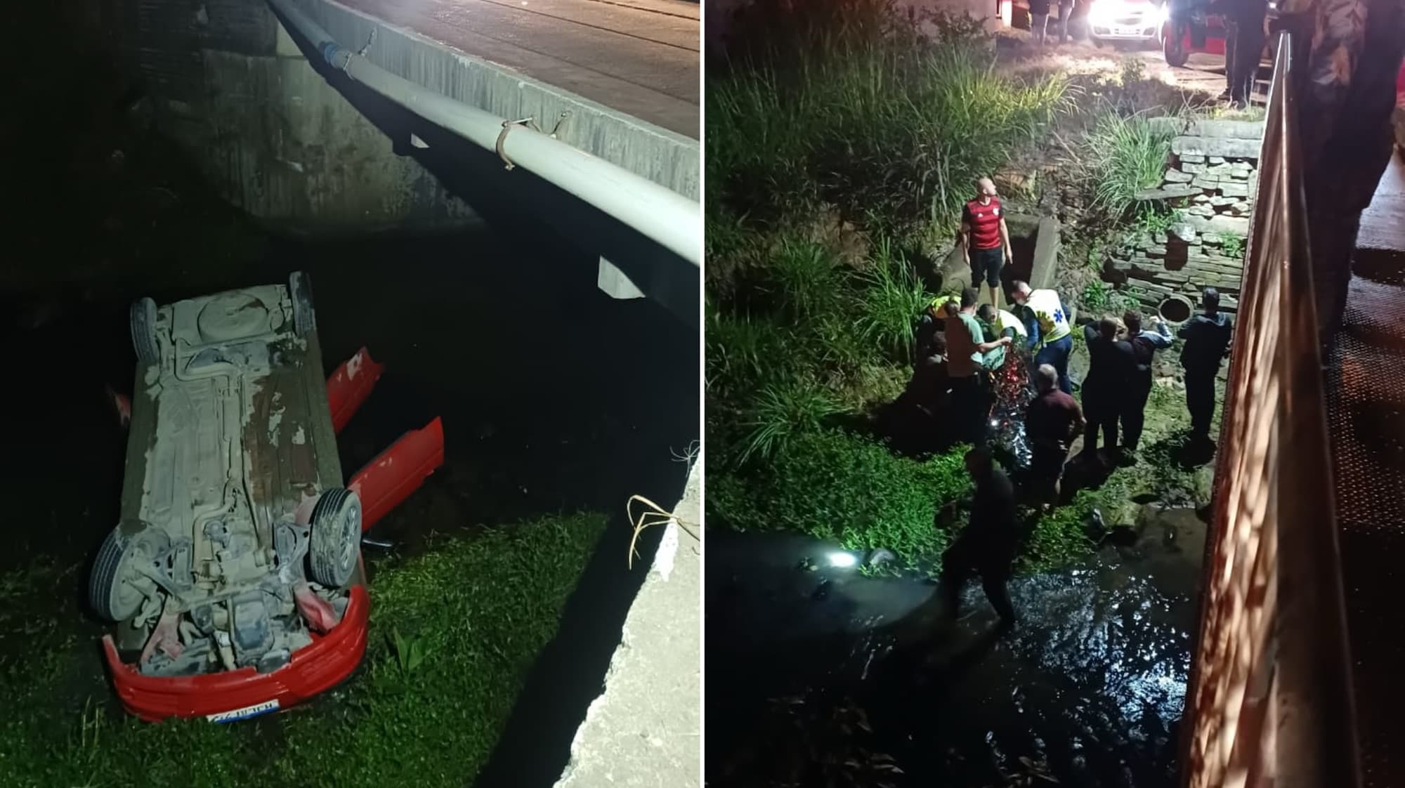 Carro capota e cai em córrego deixando três feridos em Agrolândia