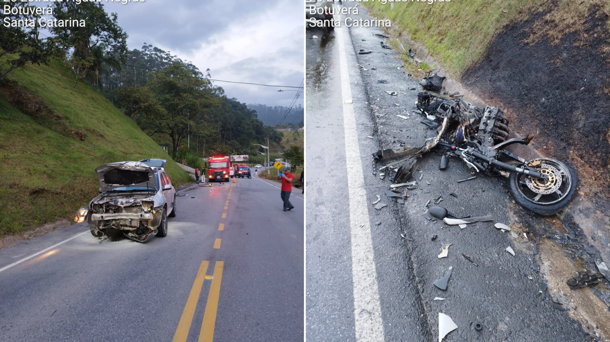 Motociclista é socorrido em estado grave após acidente entre três veículos em SC