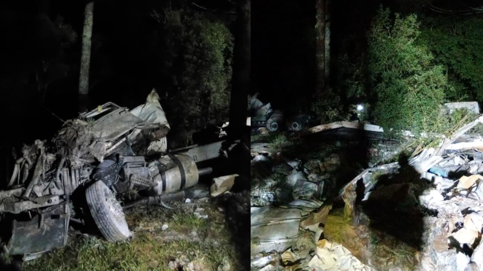 Caminhoneiro de 51 anos morre e caminhão fica irreconhecível em ribanceira no Meio-Oeste de SC