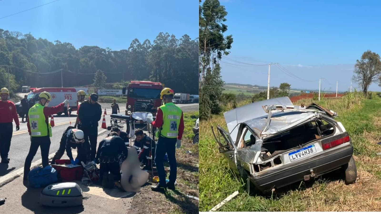 Um homem morre e outro é resgatado com múltiplos ferimentos após carro capotar na BR-282, em SC
