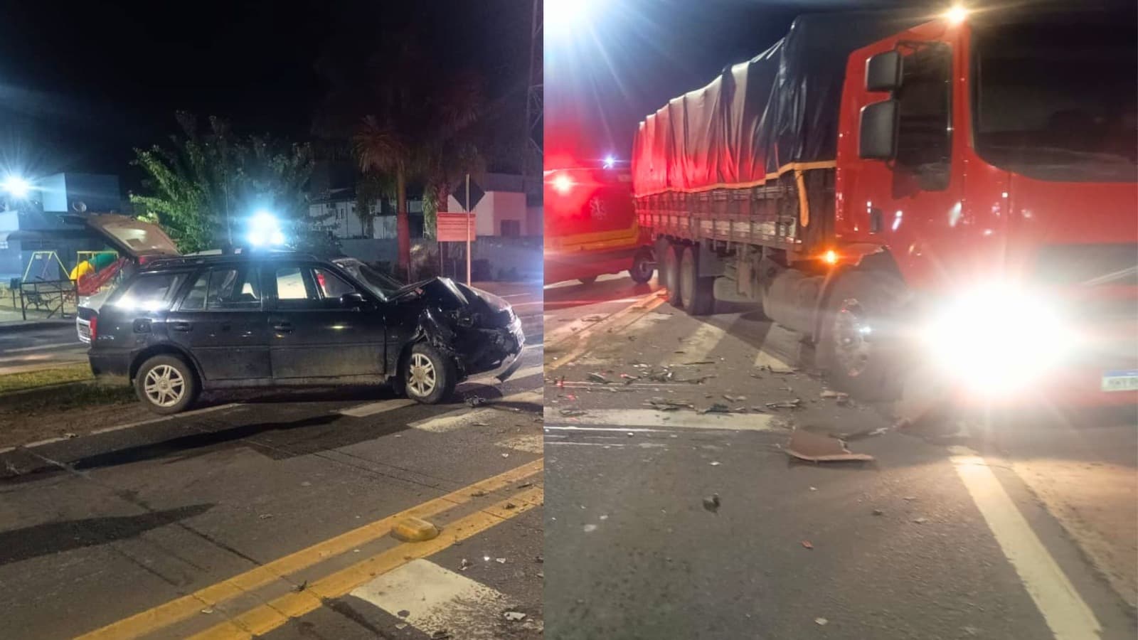 Colisão frontal entre carro e caminhão deixa motorista inconsciente na BR-470, em SC