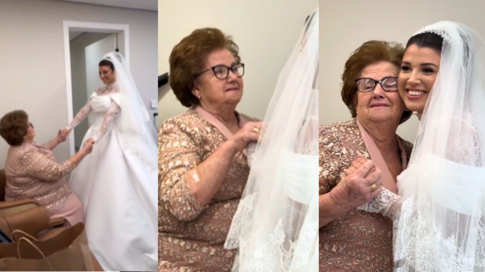 Neta se veste de noiva e realiza sonho antigo da avó de 79 anos na Grande Florianópolis