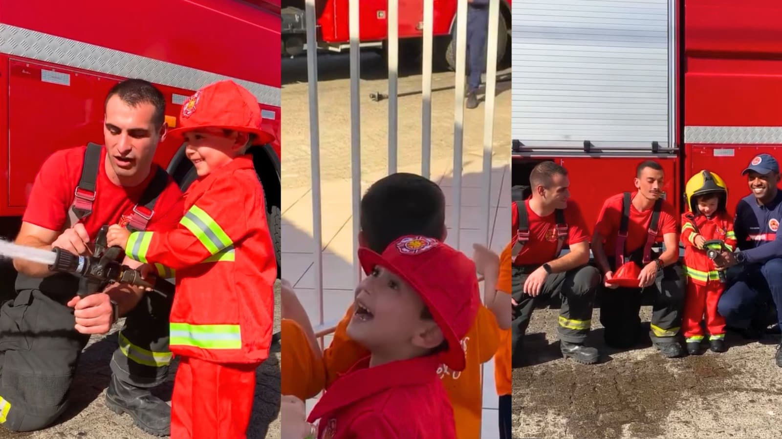 “Isso não tem preço”: pai leva os bombeiros à escolinha e surpreende o filho no aniversário de 4 anos em SC