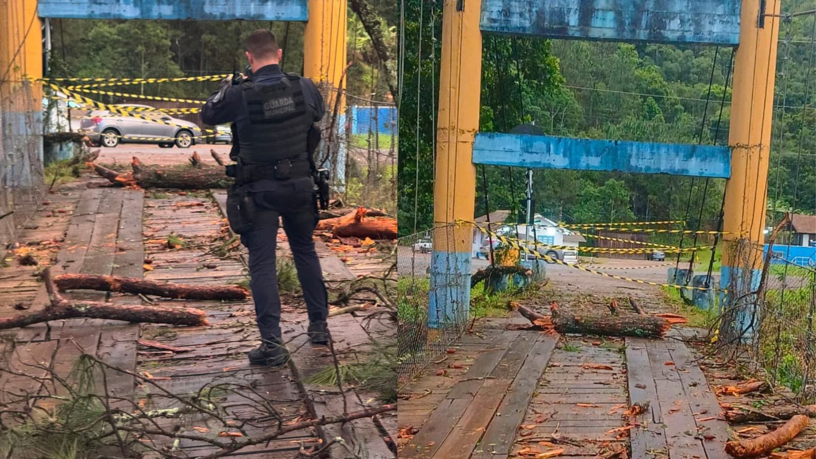 Após temporal com granizo, árvore cai sobre ponte e passagem é interditada em cidade de SC