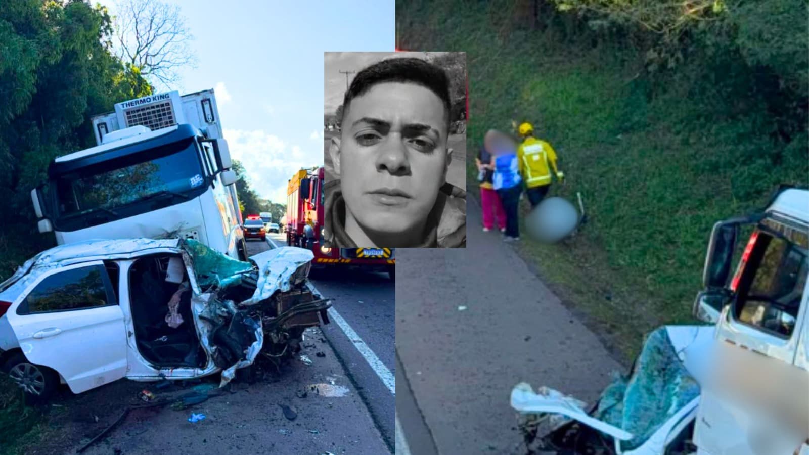 Jovem de 24 anos morre no hospital após colisão entre carro e duas carretas na BR-282, em Joaçaba