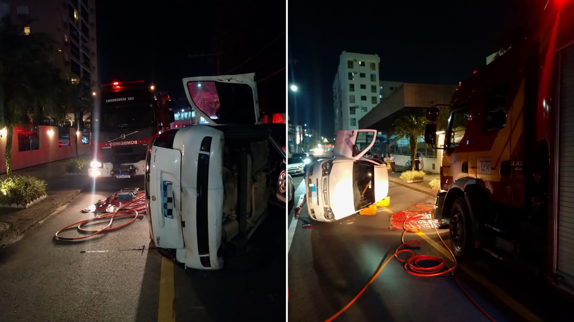 Idoso fica ferido após carro capotar ao atingir veículos estacionados em Criciúma