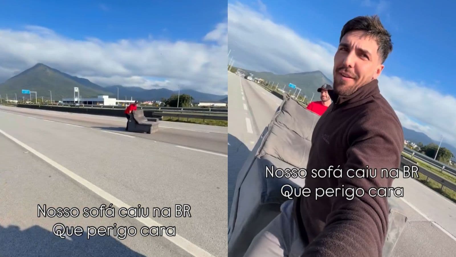 “Passou no teste”: sofá despenca de caminhonete no meio da BR-101 e resgate desesperado viraliza em Palhoça