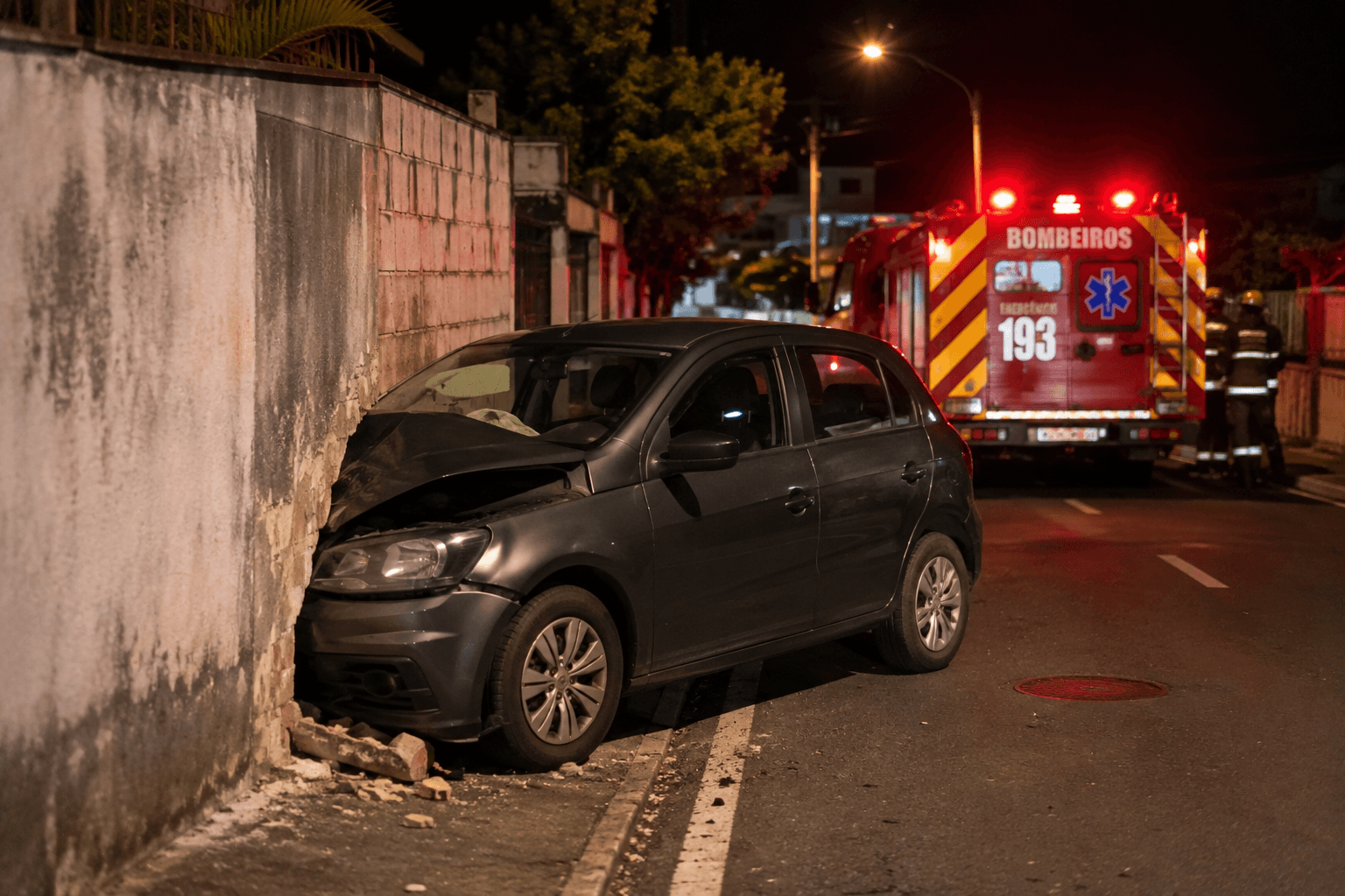 Homem fica preso às ferragens após carro bater contra muro em Florianópolis