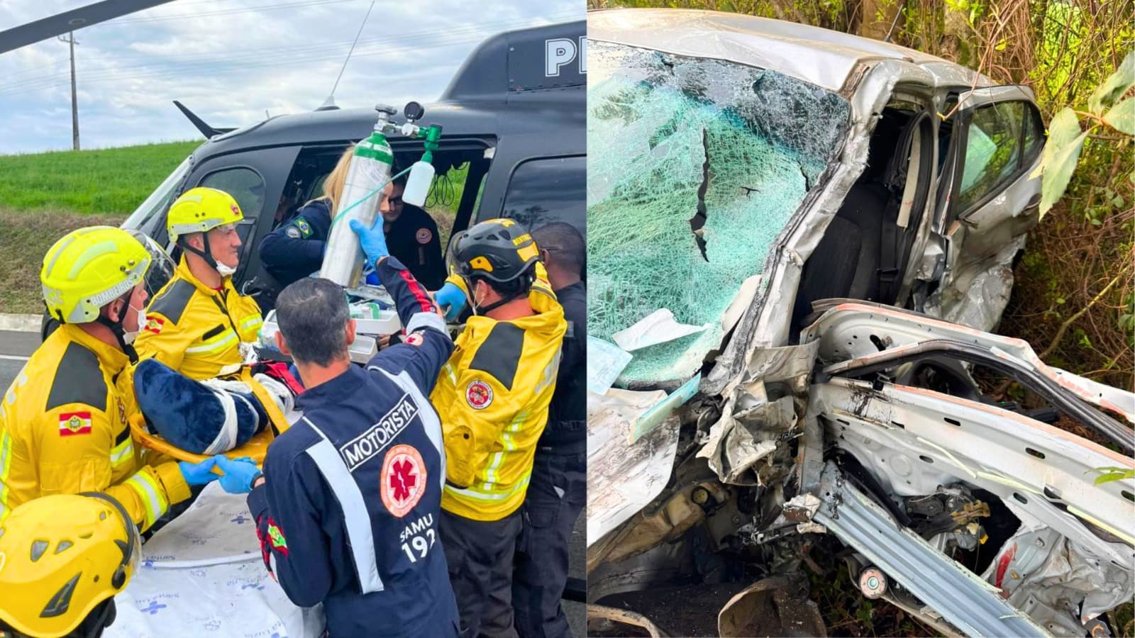 Idoso morre no hospital após acidente entre carro, van e dois caminhões no Oeste catarinense
