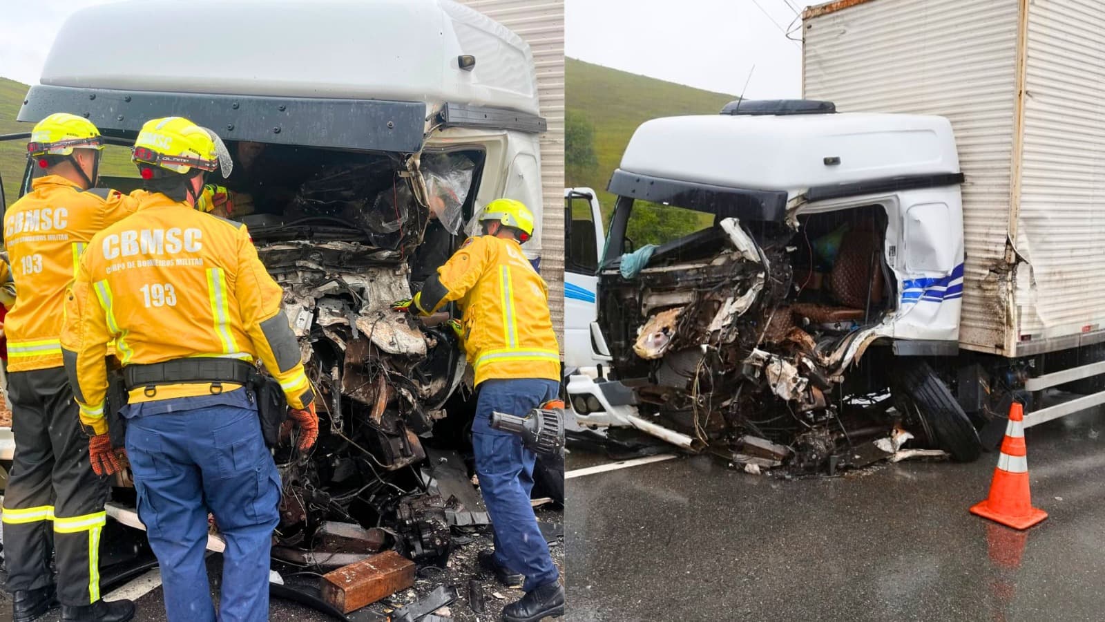 Bitrem invade pista, atinge caminhão e deixa motorista gravemente ferido na SC-350, no Alto Vale