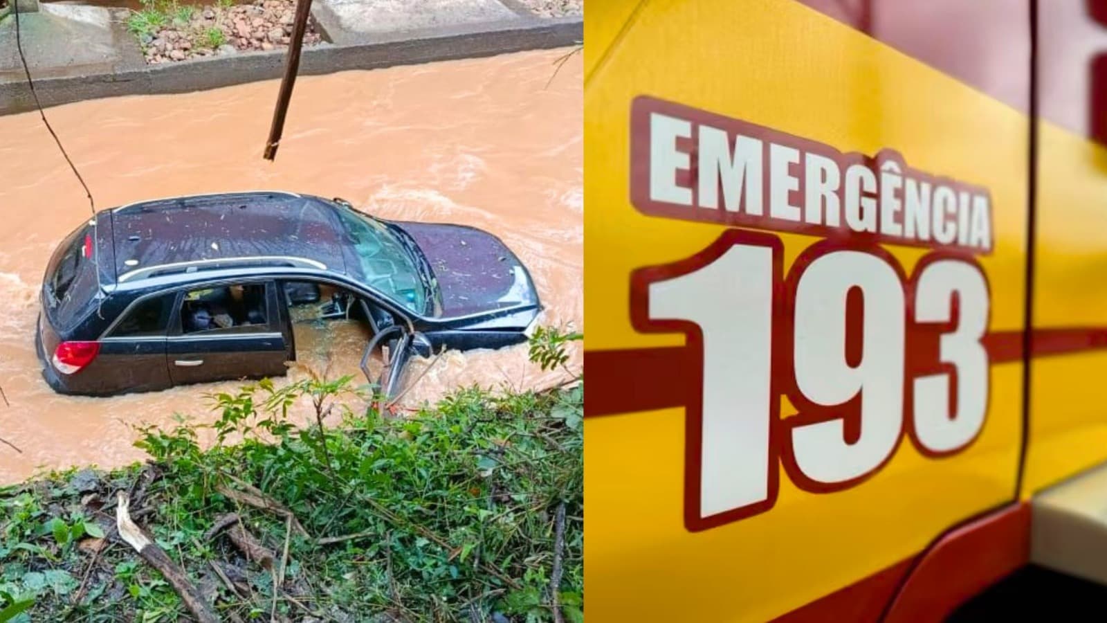 Carro cai em rio de SC e forte correnteza encurrala passageira; motorista não era habilitado