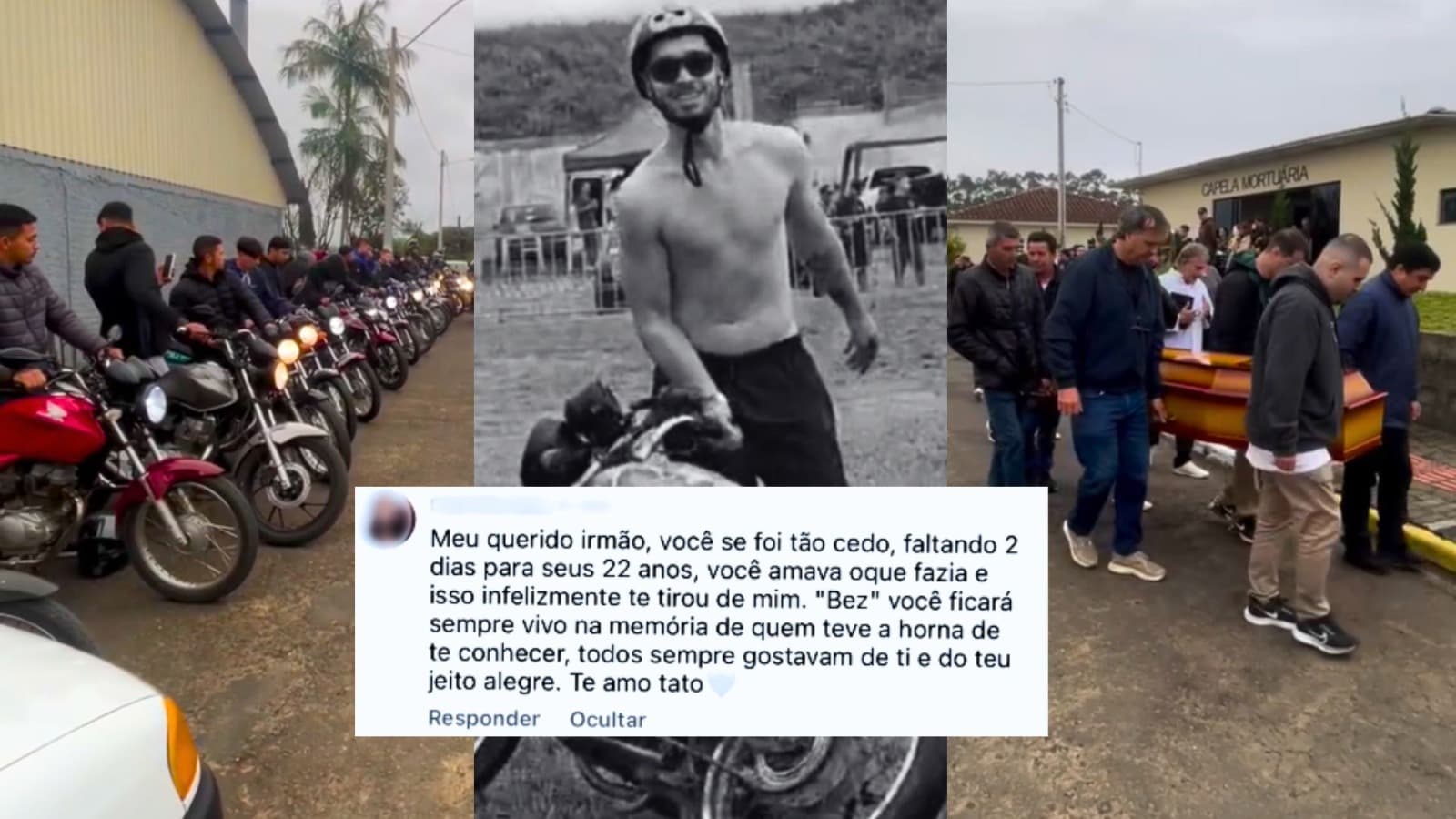 Jovem entregador morre a 2 dias do aniversário em SC e ganha cortejo de despedida de motociclistas