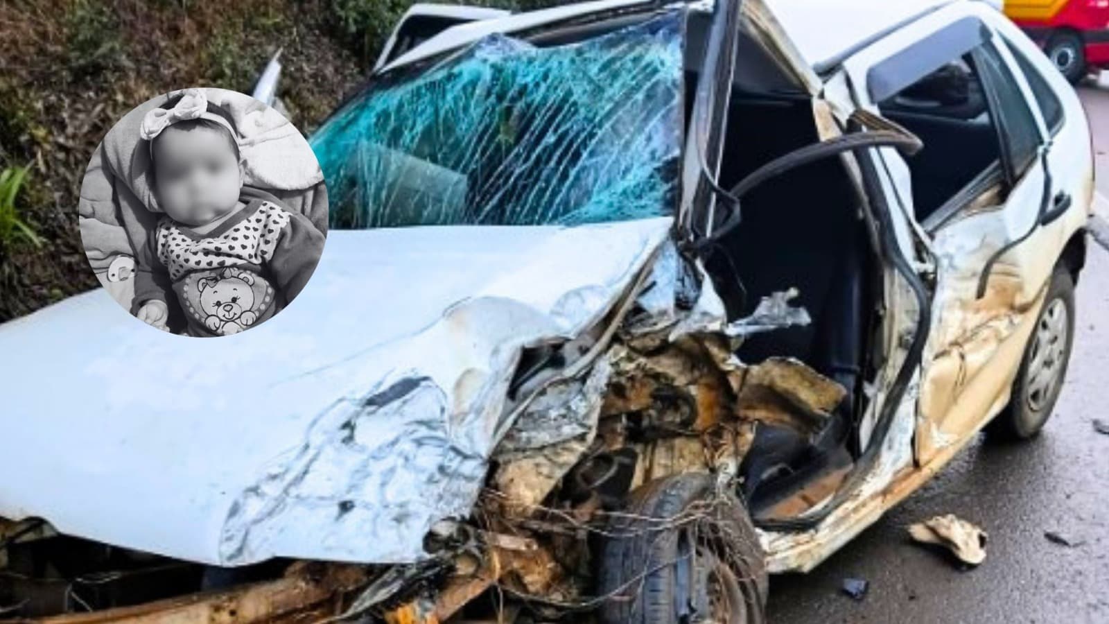 Pequena Ayla de 7 meses morre em grave acidente com carreta no Meio-Oeste de SC; pais foram hospitalizados