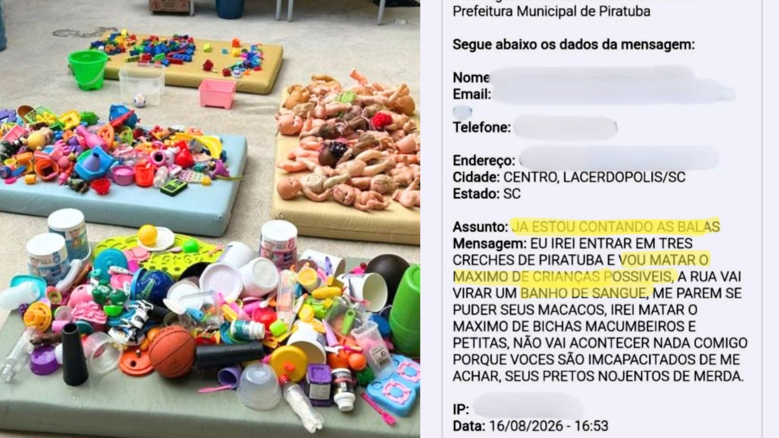 “A rua vai virar um banho de sangue”: adolescente é investigado por ameaçar ataque a creches em Piratuba