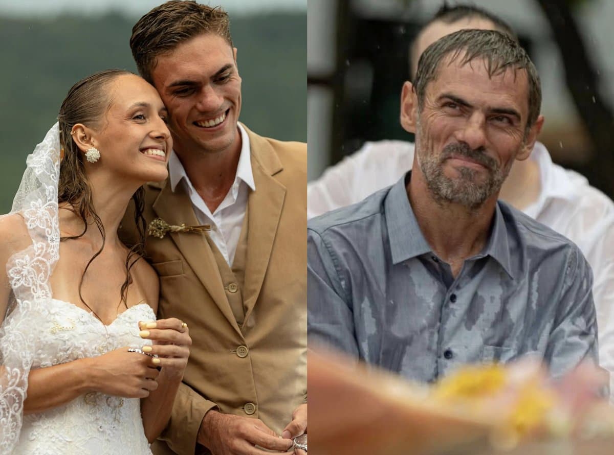 Casamento acontece debaixo de chuva em SC, e todos os convidados permanecem ao lado dos noivos