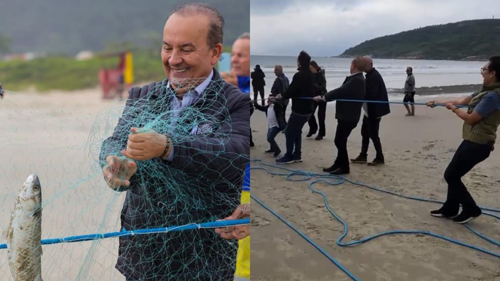 Governador e pescadores capturam 10 mil tainhas, em Florianópolis