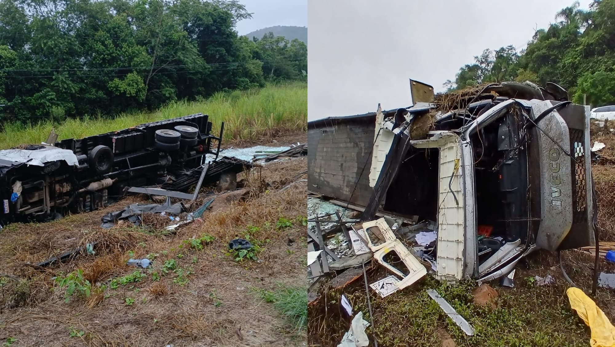 Caminhão desgovernado tomba na BR-470 e motorista é socorrido às pressas