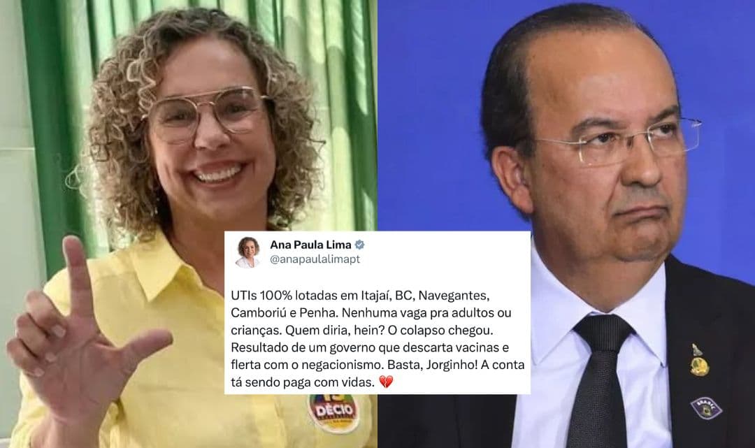 Deputada petista ataca Jorginho por UTIs lotadas em SC: “a conta tá sendo paga”