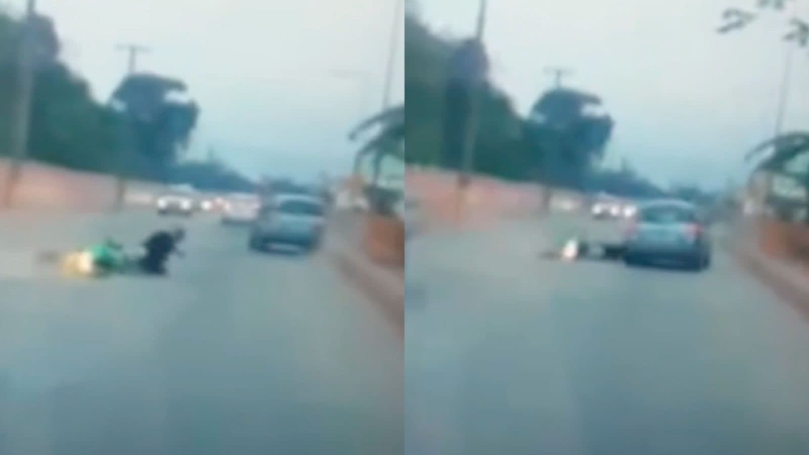 Motorista desvia no último segundo e salva motociclista caído com a cabeça na pista, em SC