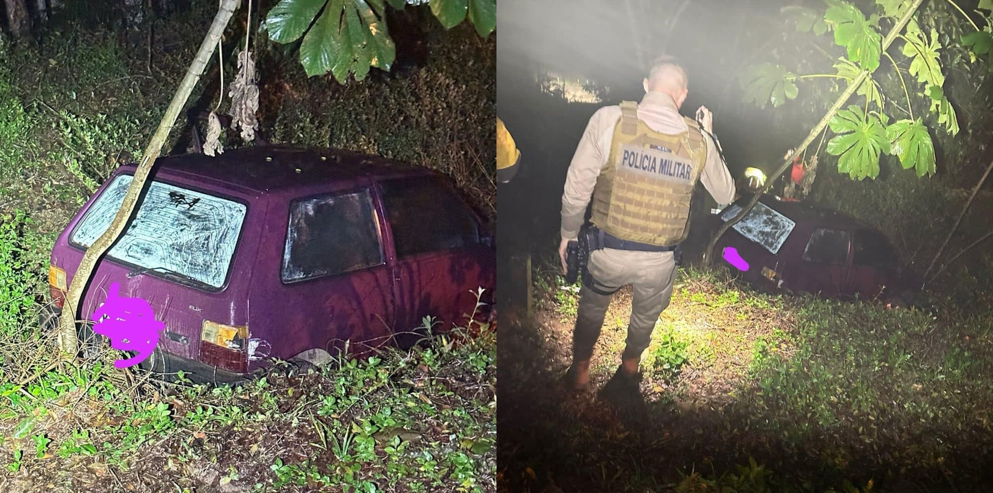 Carro despenca de barranco em Brusque e mulher é resgatada às pressas