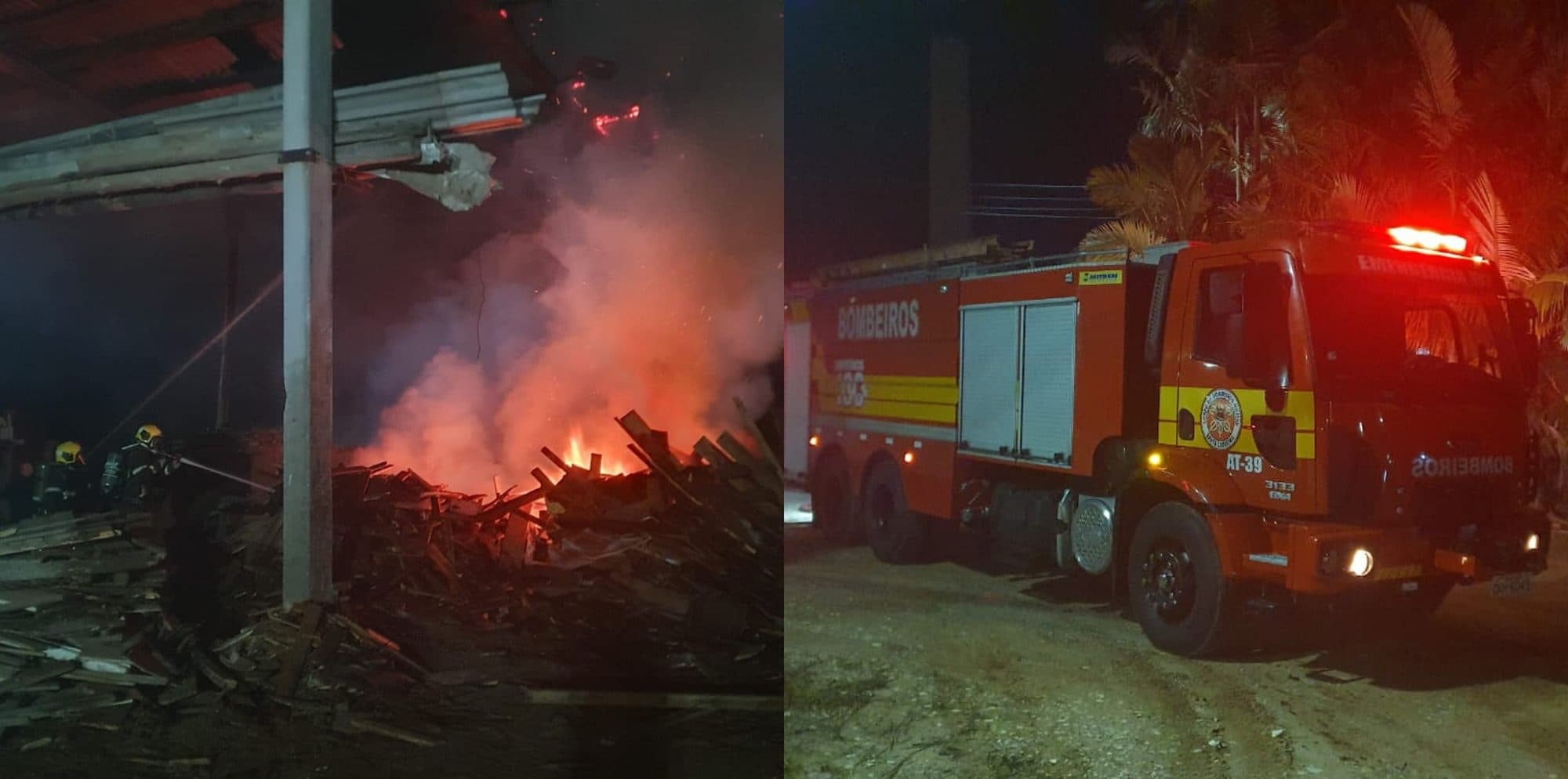 Fogo se espalha em cerâmica de Tijucas e destrói parte do telhado às margens da SC-410