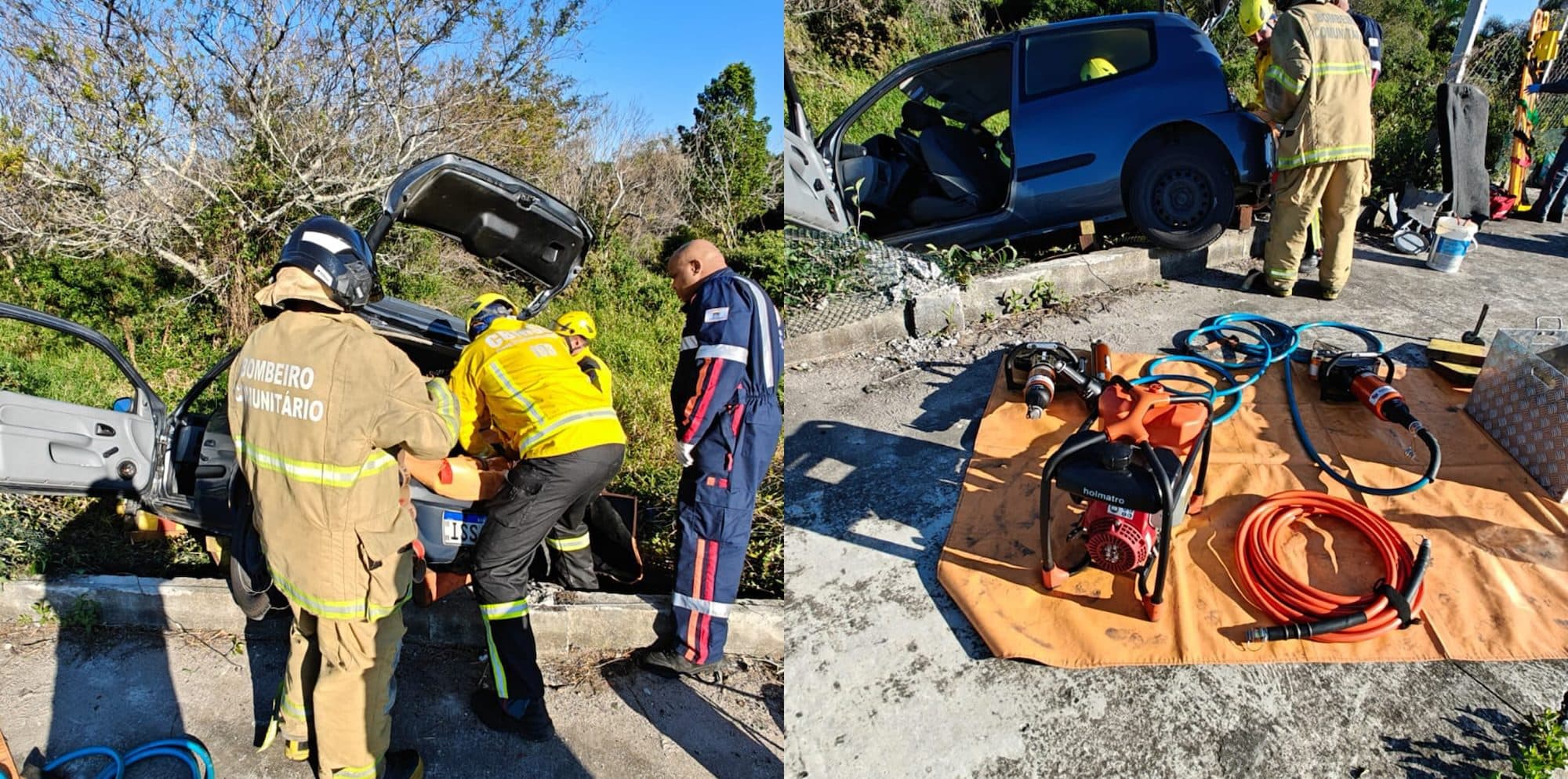Acidente com dois carros e moto deixa vítima encarcerada em Florianópolis